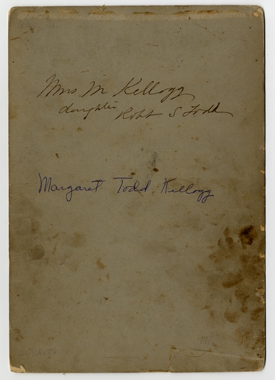 Margaret Todd Kellogg, daughter of Robert S. Todd (verso)