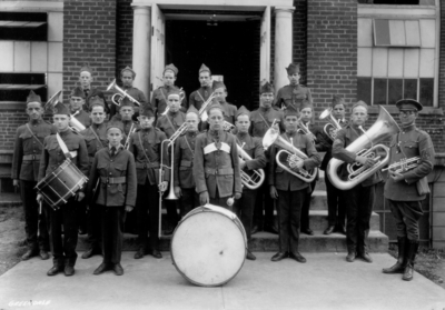 4-H entrants in musical competition, Boy's Reform School Band with band leader, Greendale, Kentucky