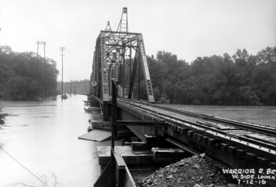Flood at Warrior River bridge, looking north from west side of bridge