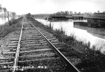 Flood by railroad tracks, at Darrah looking north, Alabama Great Southern railroad