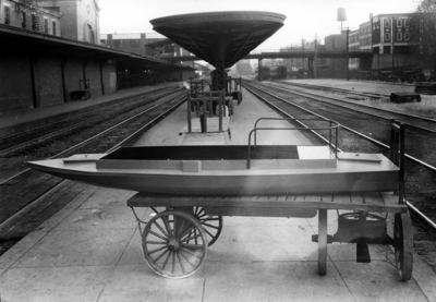 Small boat on a cart at railway station