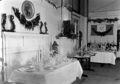 Serving tables with Christmas decor