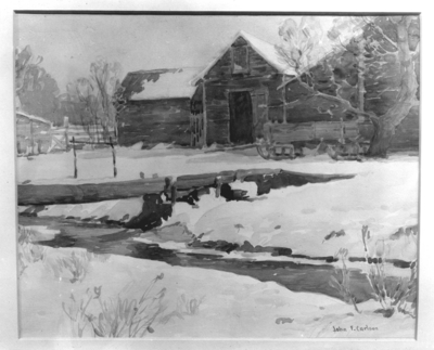 Watercolor painting of a snowy scene, by John F. Carlson