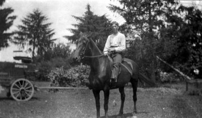 Photograph of a print or negative, man on horseback