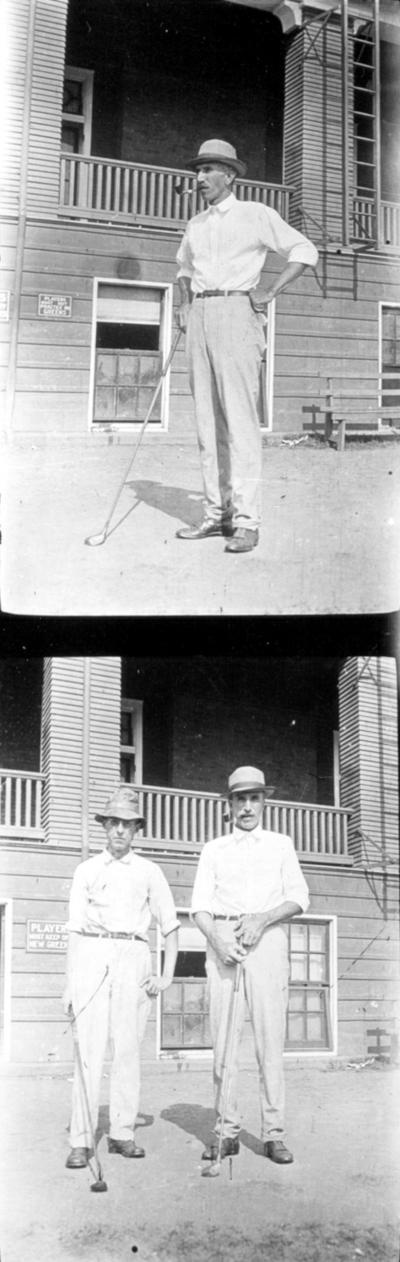 Photograph of two prints or negatives, golfers