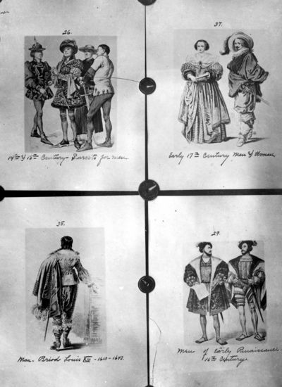 Four plates of costumes, fourteenth, fifteenth, sixteenth and seventeenth centuries