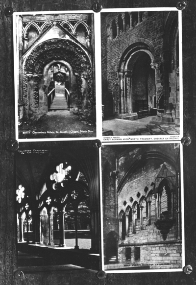 Views of Glastonbury Abbey, Chester Cathedral, Salisbury Cathedral