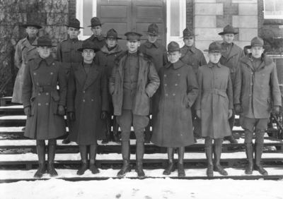 Military unit of soldiers during winter