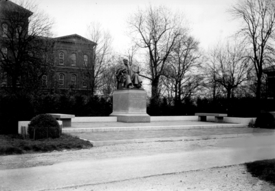 First location of Patterson statue with White Hall men's dormitory on left