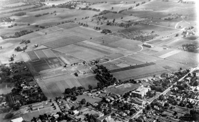 Aerial view of campus and surrounding countryside