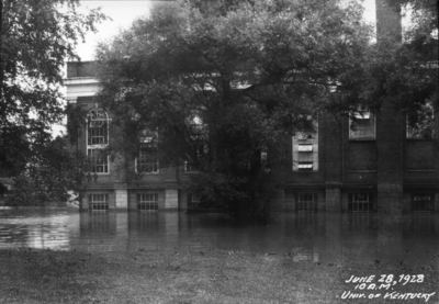 Alumni Gym, flood of 1928, S. Limestone near entrance to University (at Winslow Street, now Euclid/Avenue of Champions), 10:00 a.m