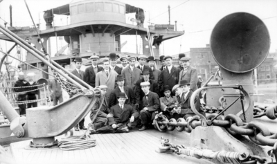 Engineering (class of 1910) trip to Norfolk, group photograph on ship's deck