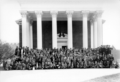 High school or rural school group photograph on steps of Memorial Hall
