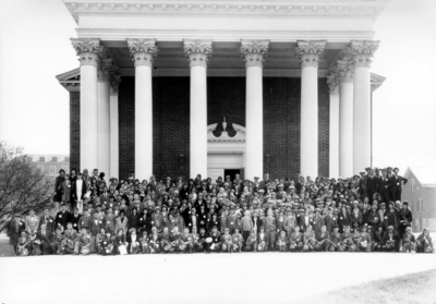 High school or rural school group photograph on steps of Memorial Hall