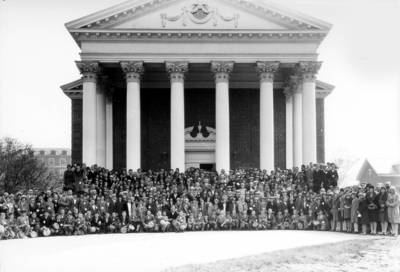 High school or rural school group photograph on steps of Memorial Hall