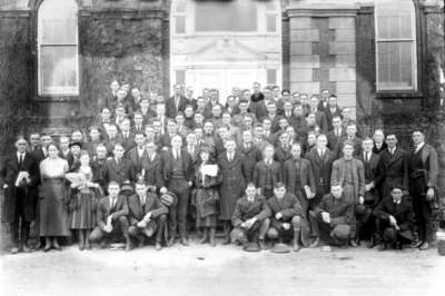 Group photograph on steps of Administration building