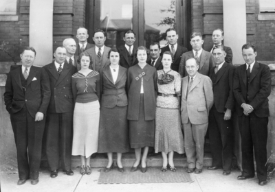 Group photograph on steps of Norwood Hall