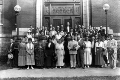 Extension class in Education on steps of Carnegie Library