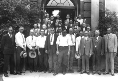 Group photograph, miners after attending safety conference