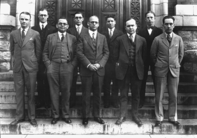 College of Commerce faculty, Front row, left to right,  ?,  Walter W. Jennings, Dean Edward Wiest, Professor Robson Duncarr McIntyre