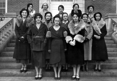 Thirteen unidentified  women on steps of King library