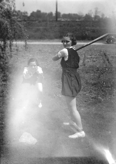 Women playing baseball