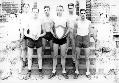 Men with trophies, intramural sports
