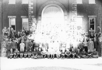 Group photograph on steps of Miller Hall, Engineering