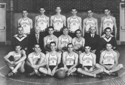 Men's varsity basketball team, Coach Adolph Rupp second row on left, see 1933-1934 Kentuckian