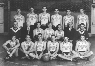 Men's varsity basketball team, Coach Adolph Rupp second row on left, see 1933-1934 Kentuckian