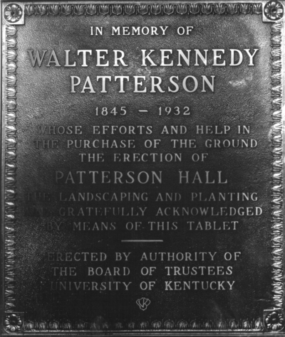 Bronze tablet in memory of Walter Kennedy Patterson 1845-1932
