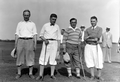 Convention of American Society of Heating and Ventilating Engineers, four men golfing others behind them, Lexington Country Club