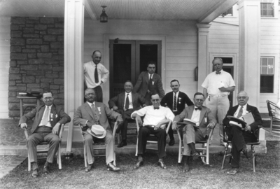 Convention of American Society of Heating and Ventilating Engineers, group of men including F. Paul Anderson, Engineering, standing on right in white shirt, Lexington Country Club