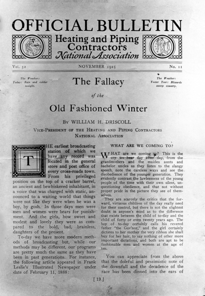 November 1925 bulletin for Heating and Piping Contractors National Association, 