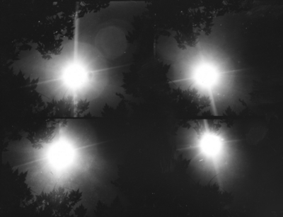 Sun directly above trees, four photographs