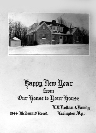 Nollau family Christmas/New Year Card, house at 1844 McDonald Road, Professor Louis E. Nollau, Engineering