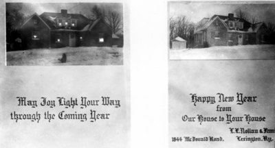 Nollau family Christmas/New Year Card, house at 1844 McDonald Road, Professor Louis E. Nollau, Engineering