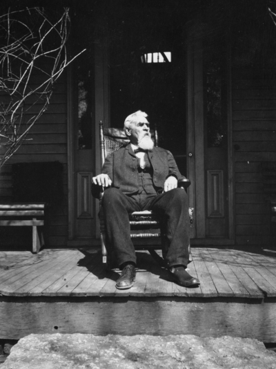 Unidentified old man in a rocking chair, Joseph Dicker Family?, superintendent of shops