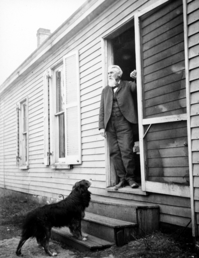 Unidentified old man looking out of doorway, Joseph Dicker Family?, superintendent of shops