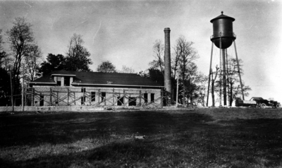 Unidentified building and water tower