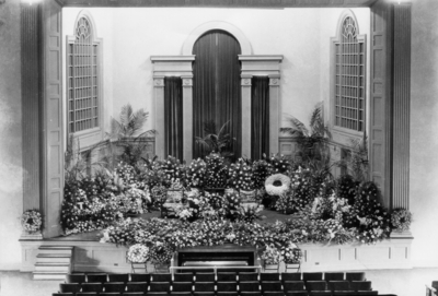 Funeral in Memorial Hall, McHenry Rhoads, Professor of Education, 1911-1929, Emeritus, 1929-1943, funeral