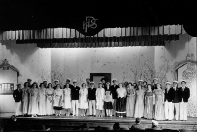 Picadome High School auditorium, group photograph, cast of a play