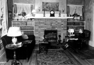 Interior, living room, woman reading