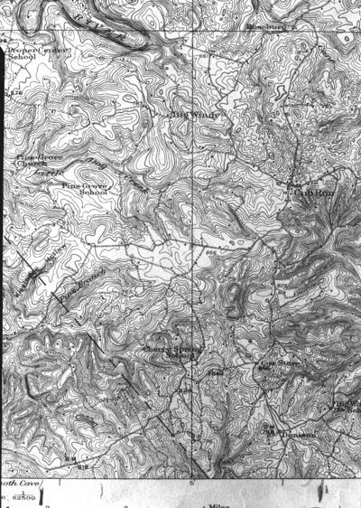 Topographical map near Mammoth Cave