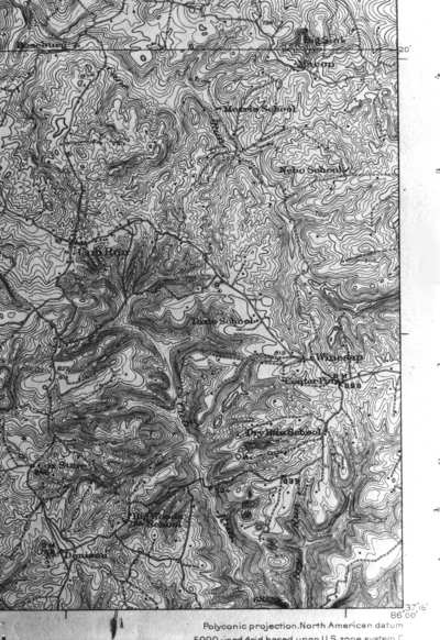 Topographical map near Mammoth Cave