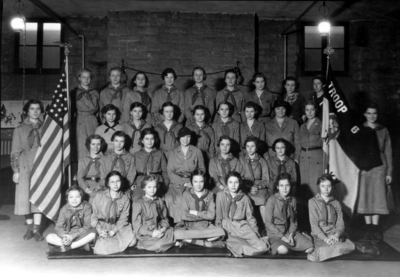 Group photograph, Girl Scouts, troop 6, with Hazel Nollau