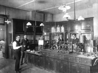 Unidentified men in a scientific laboratory