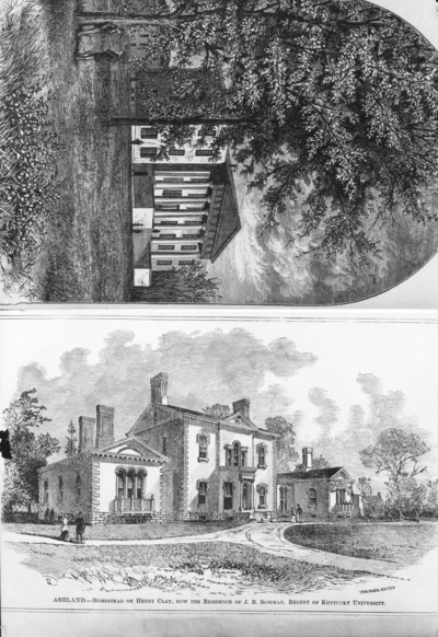 Two wood engravings, Ashland, estate of Henry Clay and Morrison estates