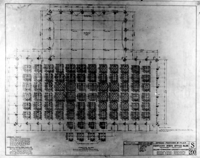 Kentucky, state office building, footing plans, Frankfort, Kentucky, by University of Kentucky College of Engineering, architect, Ernst Vern Johnson, structural engineer, Samuel A. Mory Jr., mechanical engineer, Matthew A. Cabot, detailed June 1958, T. V. Johnson, traced July 1958, L. P. Thompson, checked August 1958, Ernst Johnson