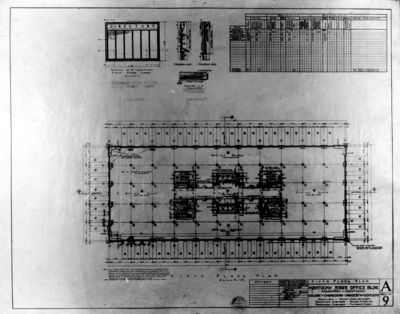 Kentucky, state office building fifth floor plans, Frankfort, Kentucky, by University of Kentucky College of Engineering, architect, Ernst Vern Johnson, structural engineer, Samuel A. Mory Jr., mechanical engineer, Mathew A. Cabot, detailed June 1958, T.V. Johnson, traced July 1958, L.P. Thompson, checked August 1958, Ernst Johnson